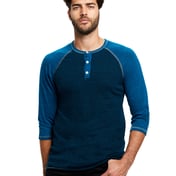 Front view of Unisex 5.2 Oz. 3/4-Sleeve Triblend Over-Dyed Raglan