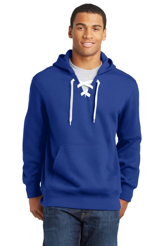 Front view of Lace Up Pullover Hooded Sweatshirt