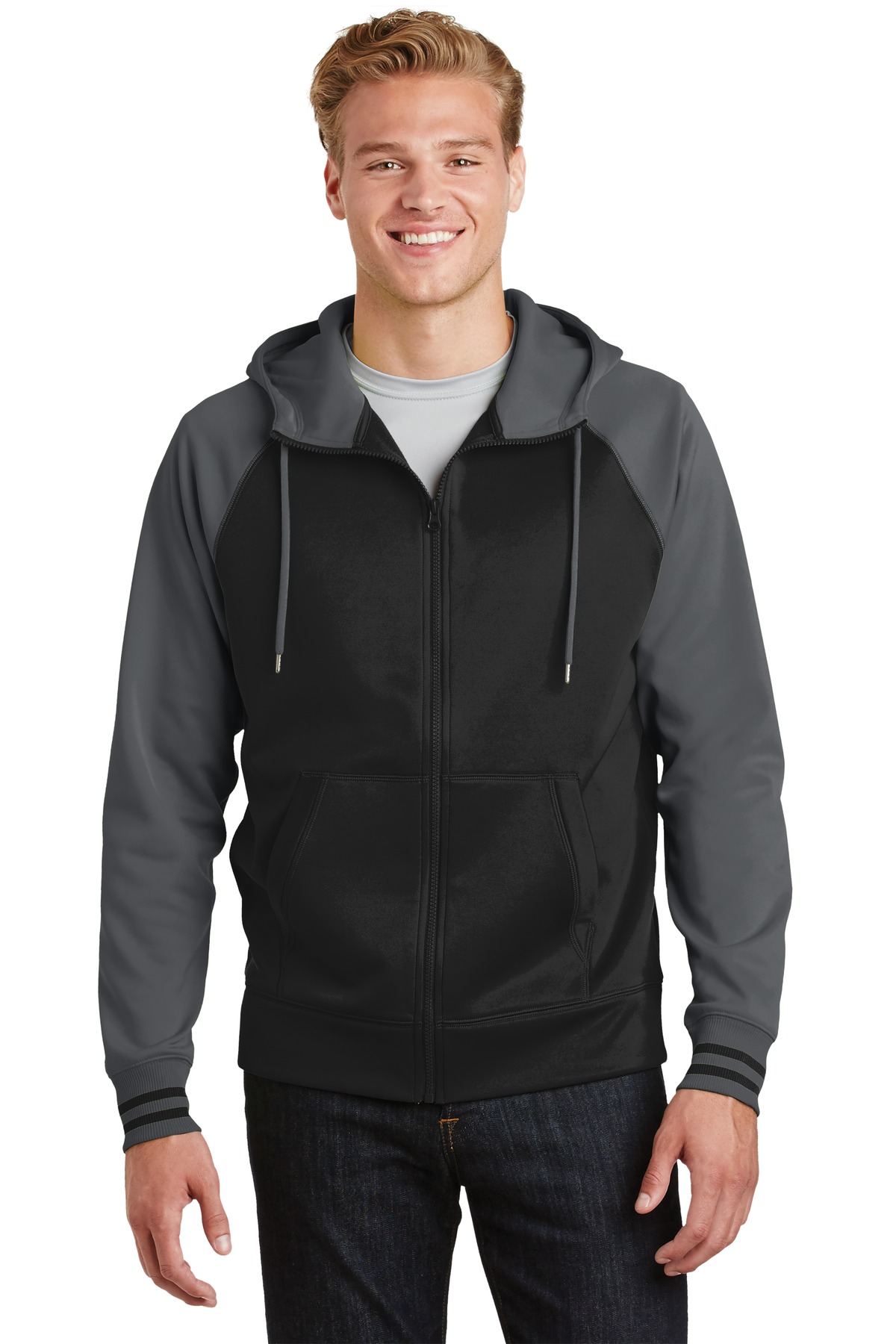 Front view of Sport-Wick® Varsity Fleece Full-Zip Hooded Jacket