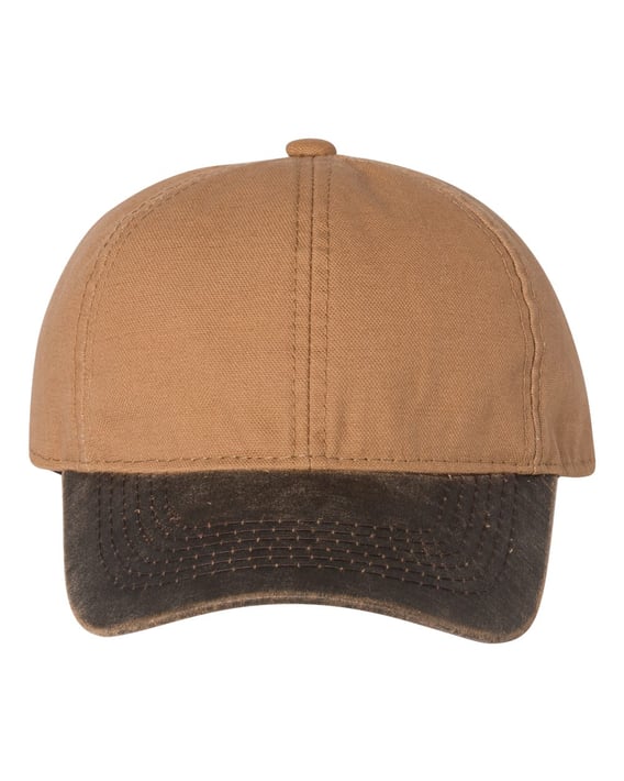 Front view of Weathered Canvas Crown With Contrast-Color Visor Cap