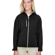 Front view of Ladies’ Prospect Two-Layer Fleece Bonded Soft Shell Hooded Jacket