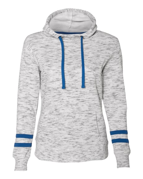 Front view of Women’s Mélange Fleece Striped-Sleeve Hooded Sweatshirt