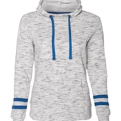 Front view of Women’s Mélange Fleece Striped-Sleeve Hooded Sweatshirt