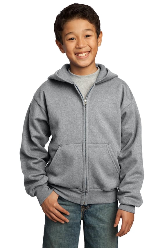 Front view of Youth Core Fleece Full-Zip Hooded Sweatshirt