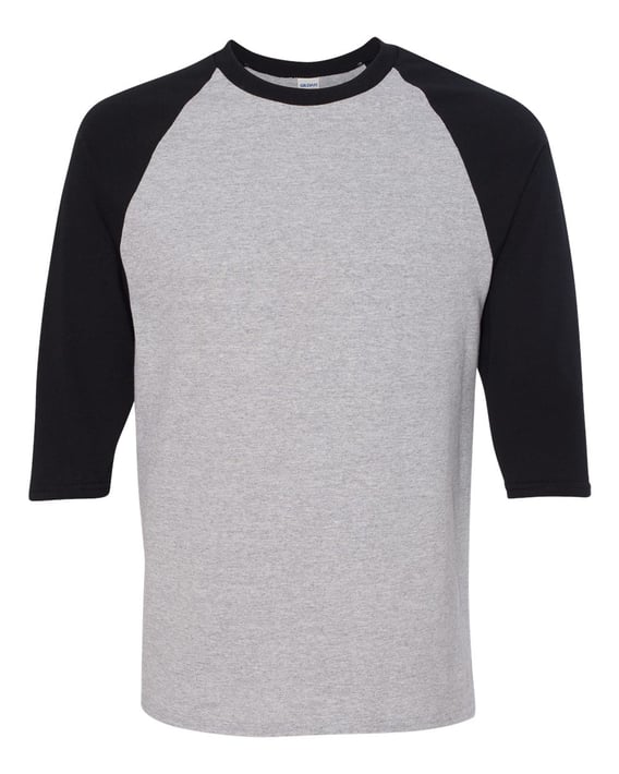 Front view of Heavy Cotton™ Raglan Three-Quarter Sleeve T-Shirt