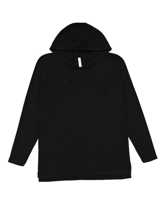 Front view of Fine Jersey Hooded Long Sleeve Raglan T-Shirt