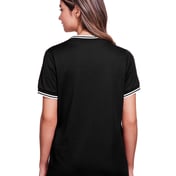 Back view of CrownLux Performance® Ladies’ Plaited Tipped V-Neck Top
