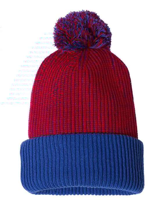 Front view of 12″ Knit Speckled Pom-Pom Beanie
