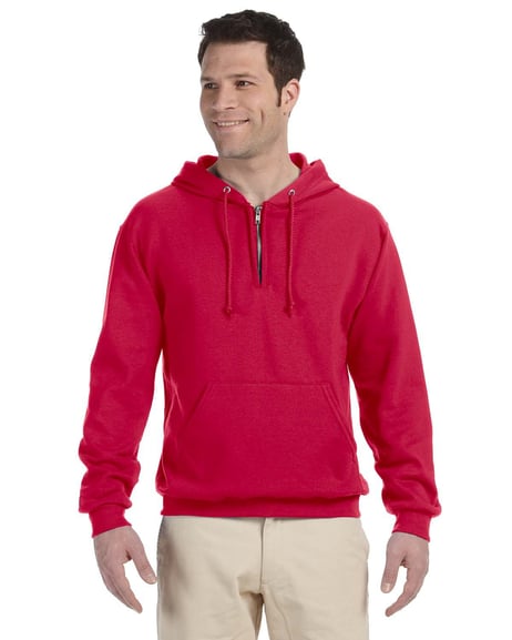 Front view of Adult NuBlend Fleece Quarter-Zip Pullover Hooded Sweatshirt