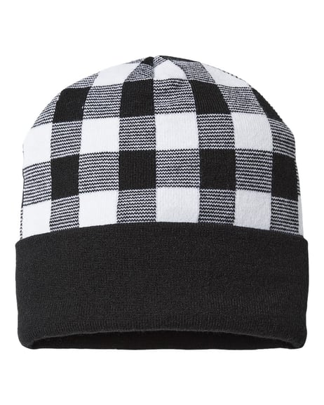 Front view of USA-Made Plaid Beanie