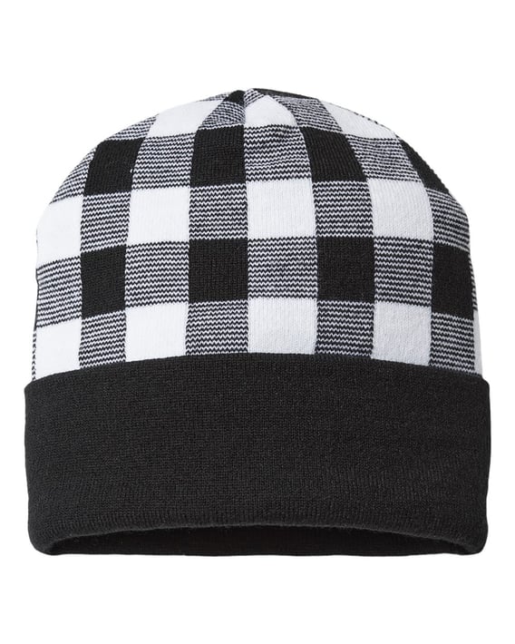 Front view of USA-Made Plaid Beanie