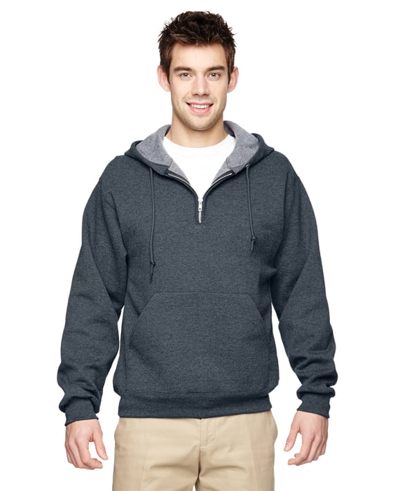 Front view of Adult NuBlend Fleece Quarter-Zip Pullover Hooded Sweatshirt