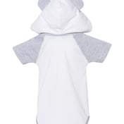 Back view of Fine Jersey Infant Short Sleeve Raglan Bodysuit With Hood & Ears