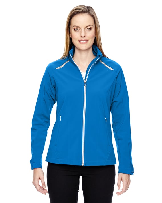 Front view of Ladies’ Excursion Soft Shell Jacket With Laser Stitch Accents