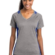 Front view of Ladies Heather Colorblock Contender V-Neck Tee