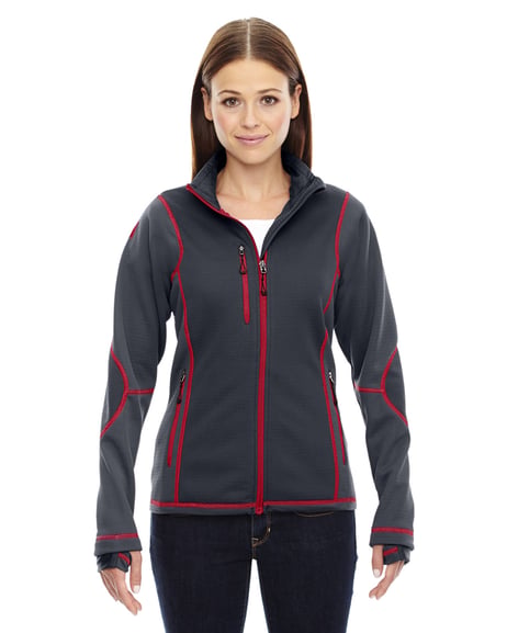 Front view of Ladies' Pulse Textured Bonded Fleece Jacket With Print