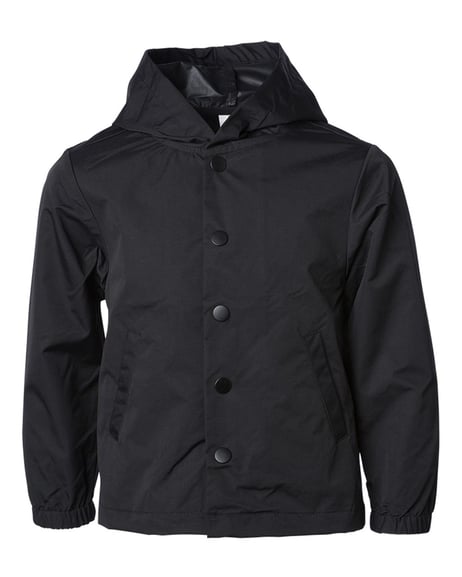 Front view of Youth Water Resistant Hooded Windbreaker Coaches Jacket