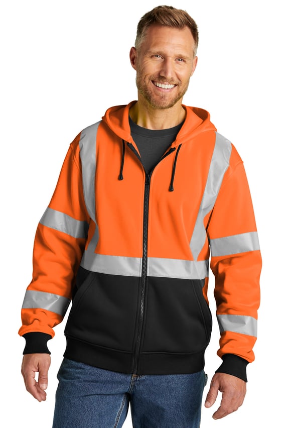 Front view of A107 Class 3 Heavy-Duty Fleece Full-Zip Hoodie