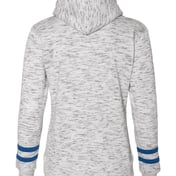 Back view of Women’s Mélange Fleece Striped-Sleeve Hooded Sweatshirt