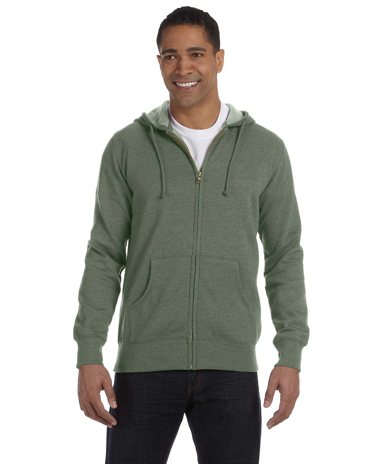 Front view of Unisex Heathered Full-Zip Hooded Sweatshirt