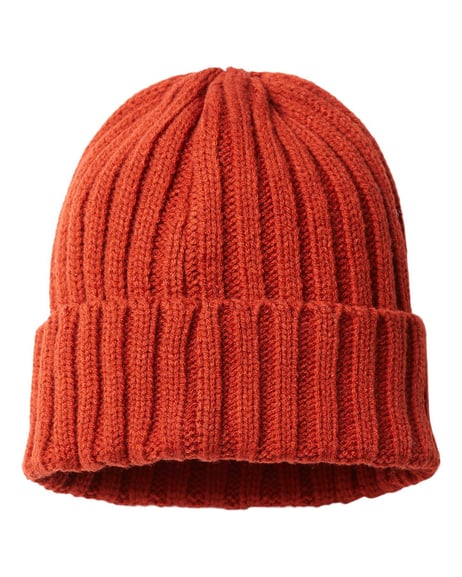 Front view of Sustainable Cable Knit Cuffed Beanie