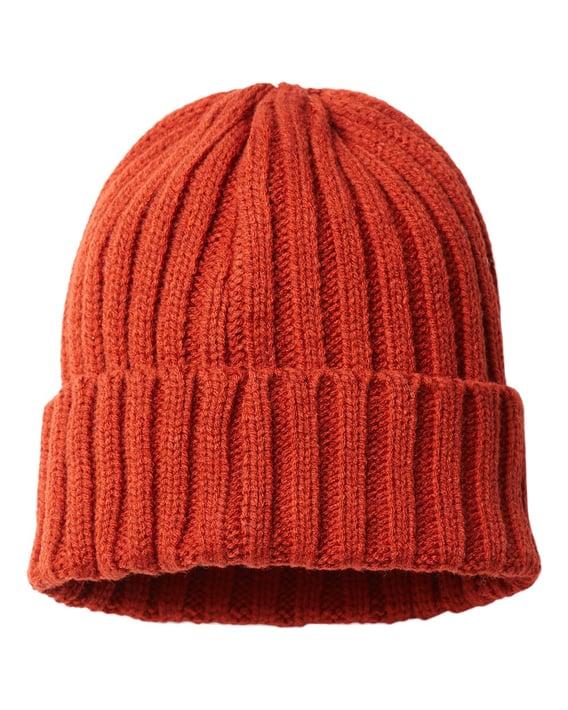 Front view of Sustainable Cable Knit Cuffed Beanie