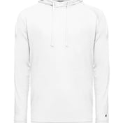 Front view of Tri-Blend Surplice Hooded Long Sleeve T-Shirt