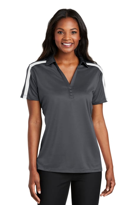 Front view of Women's Silk Touch Performance Colorblock Stripe Polo