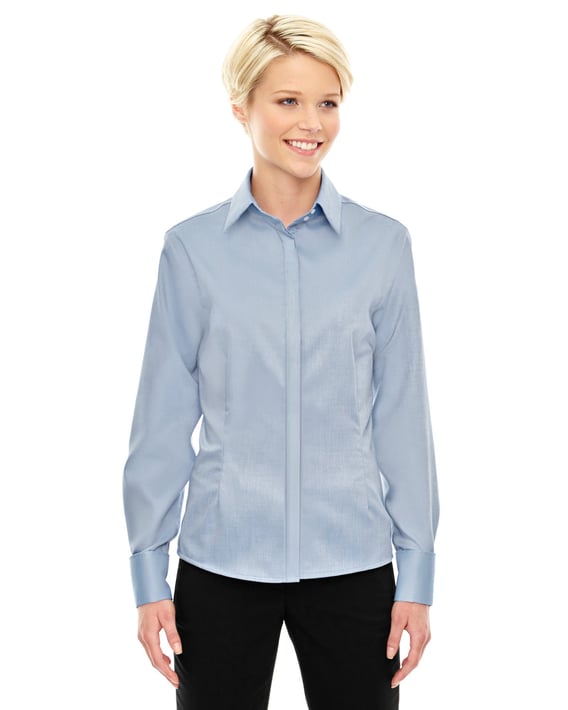 Front view of Ladies’ Refine Wrinkle-Free Two-Ply 80’s Cotton Royal Oxford Dobby Taped Shirt