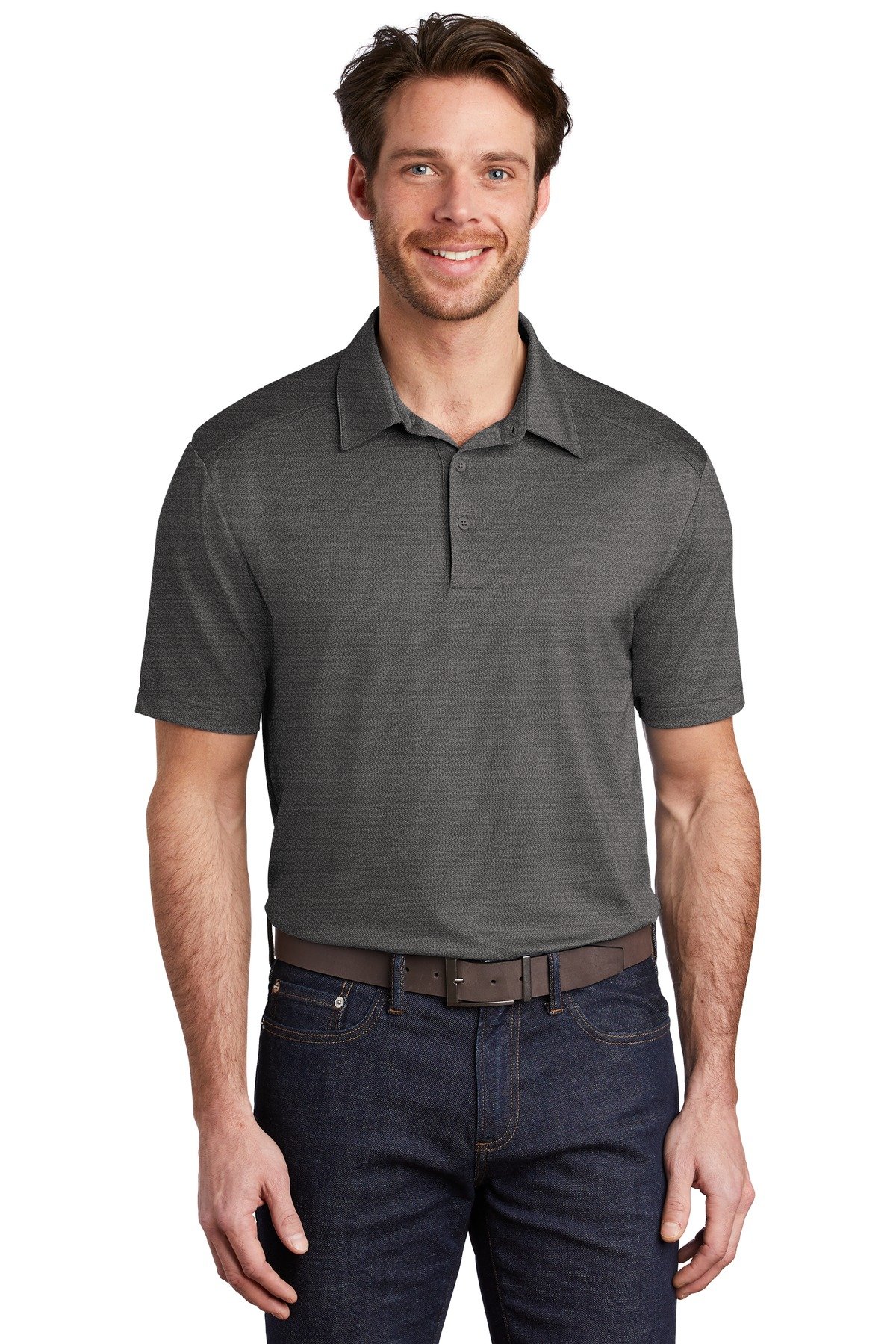 Front view of Stretch Heather Polo