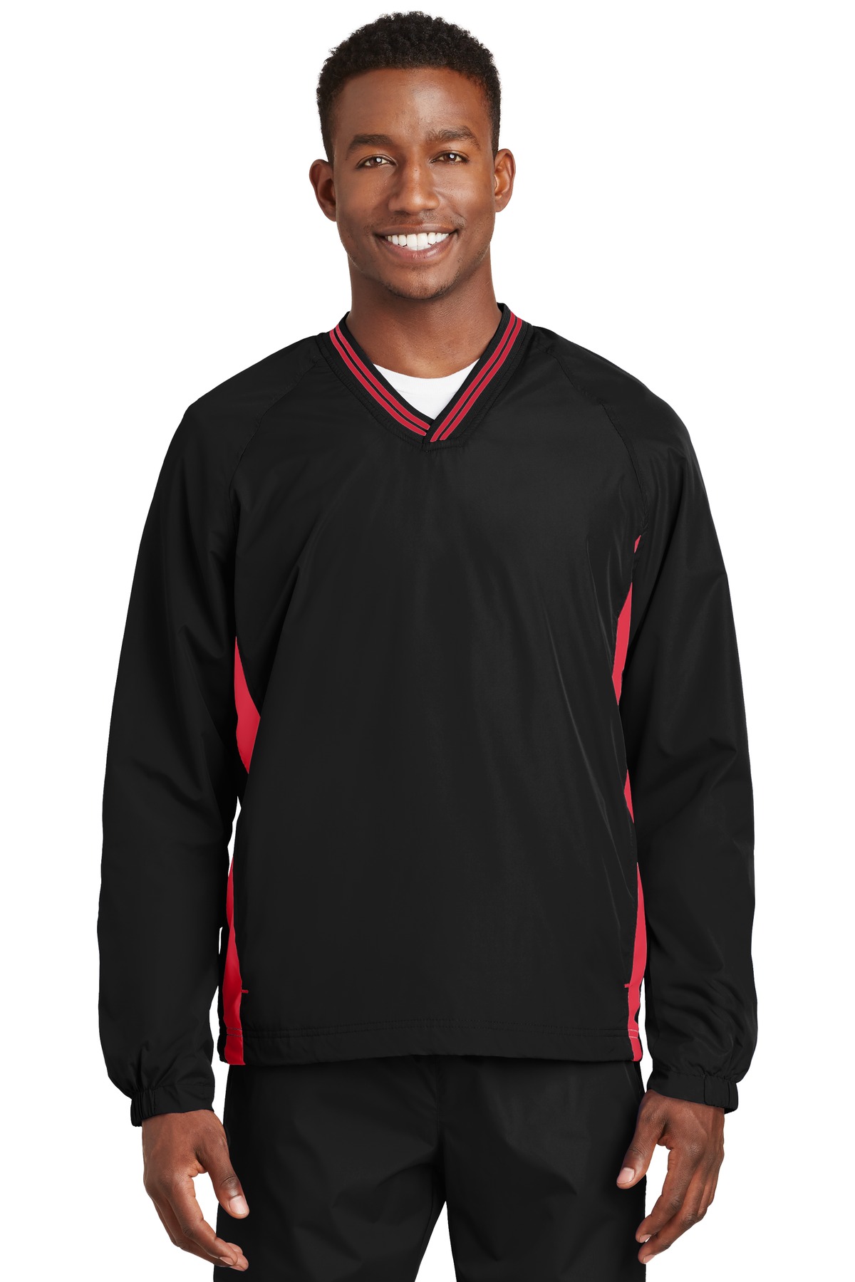 Front view of Tipped V-Neck Raglan Wind Shirt