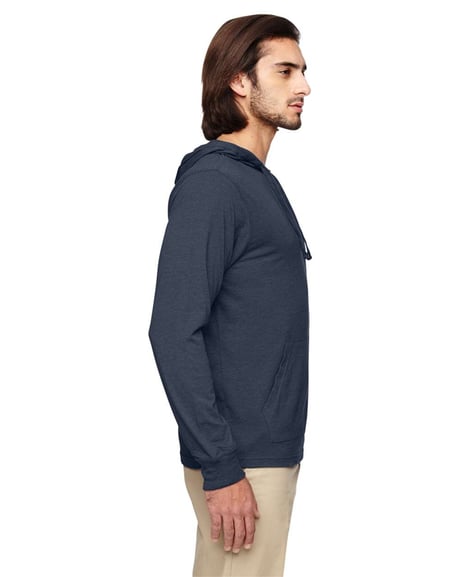 Side view of Eco Jersey Pullover Hooded Long Sleeve T-Shirt