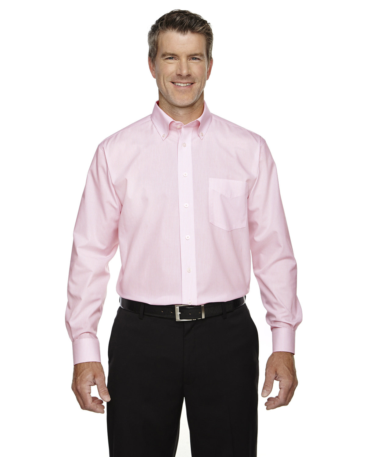 Front view of Men’s Crown Collection® Banker Stripe Woven Shirt