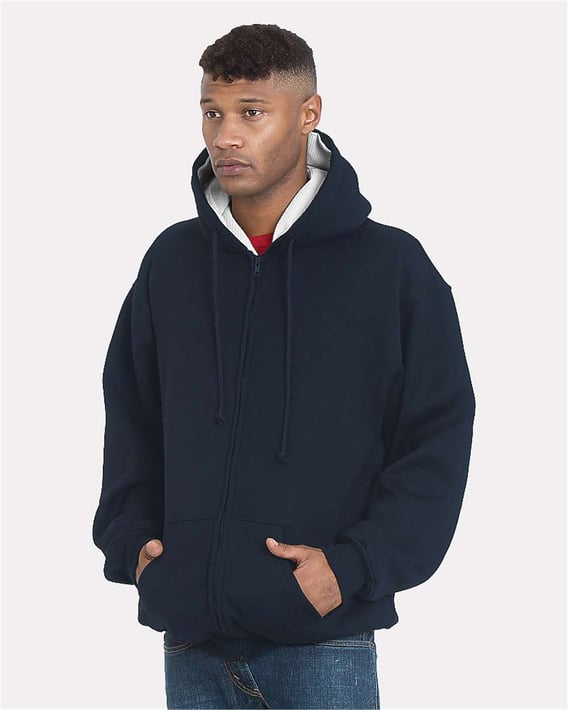 Front view of USA-Made Super Heavy Thermal Lined Full-Zip Hooded Sweatshirt