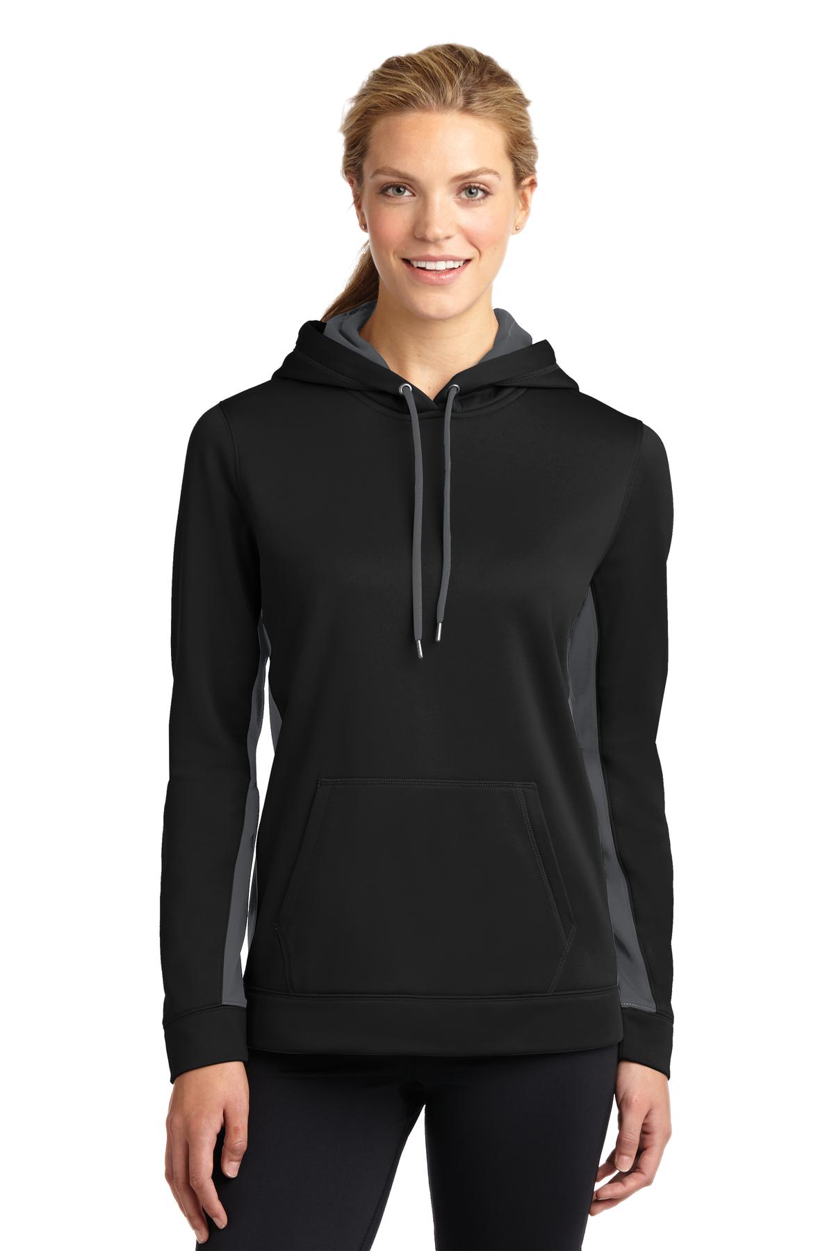 Front view of Ladies Sport-Wick® Fleece Colorblock Hooded Pullover