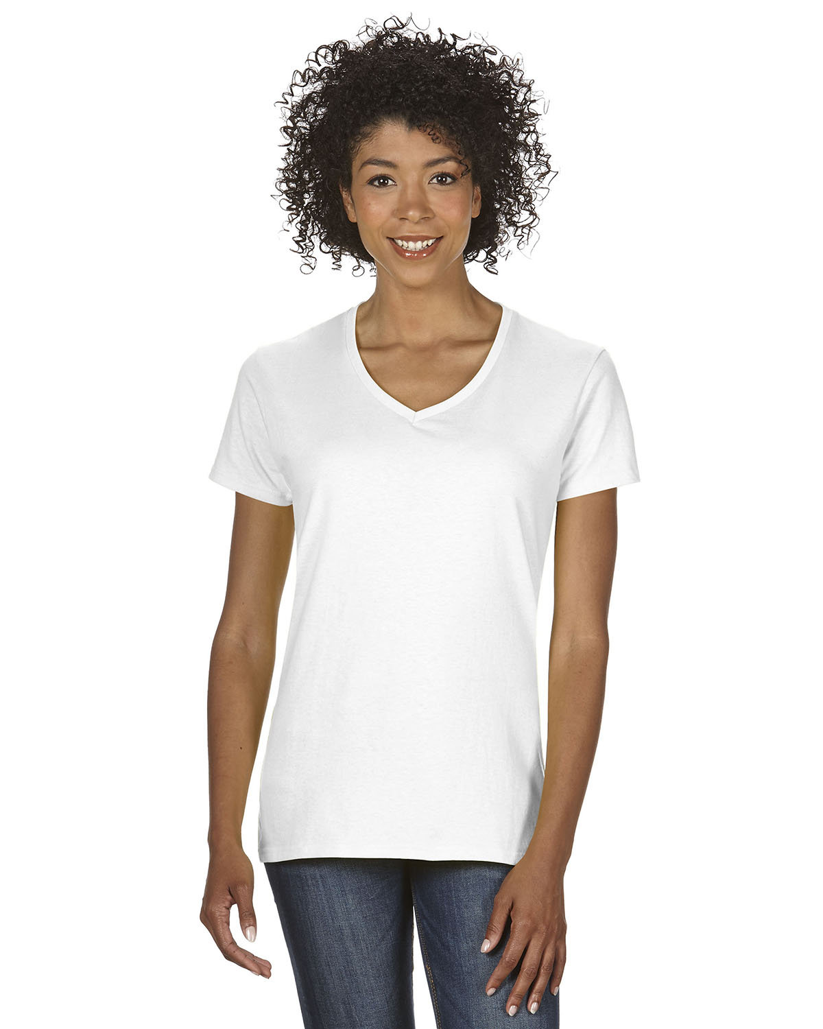 Front view of Ladies’ Heavy Cotton™ V-Neck T-Shirt