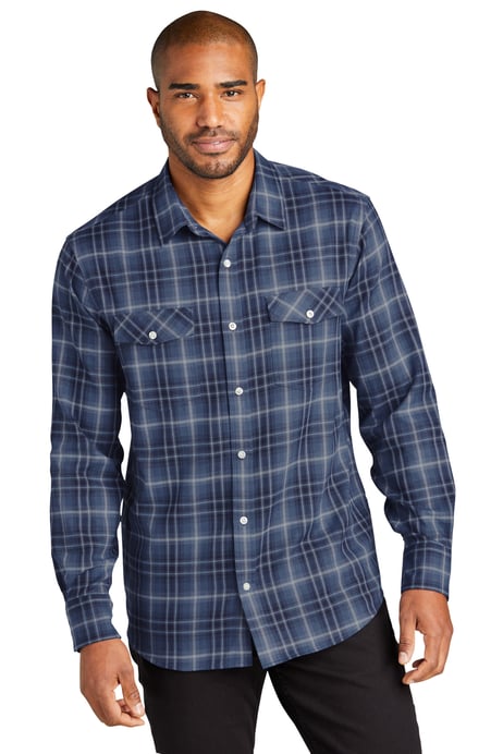 Front view of Long Sleeve Ombre Plaid Shirt