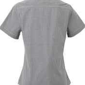 Back view of Women’s Microcheck Gingham Short Sleeve Cotton Dress Shirt