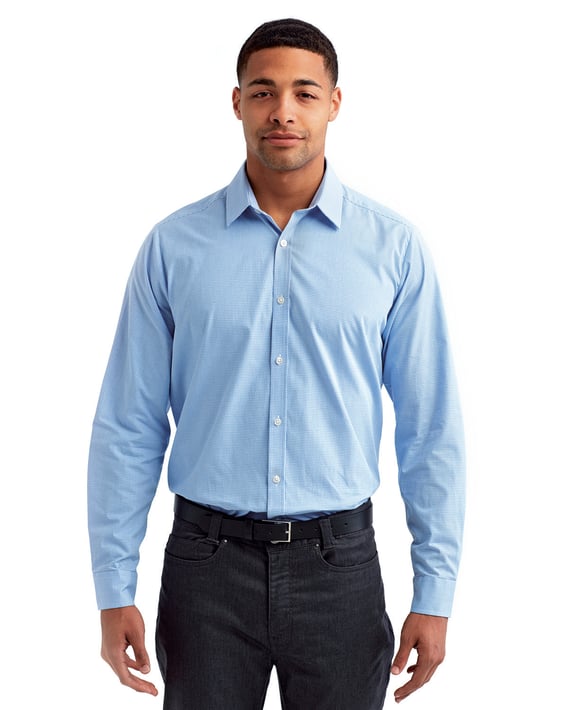 Front view of Men’s Microcheck Gingham Long-Sleeve Cotton Shirt