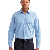 Front view of Men’s Microcheck Gingham Long-Sleeve Cotton Shirt