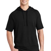 Front view of PosiCharge ® Tri-Blend Wicking Fleece Short Sleeve Hooded Pullover