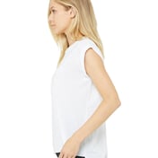 Side view of Ladies’ Flowy Muscle T-Shirt With Rolled Cuff