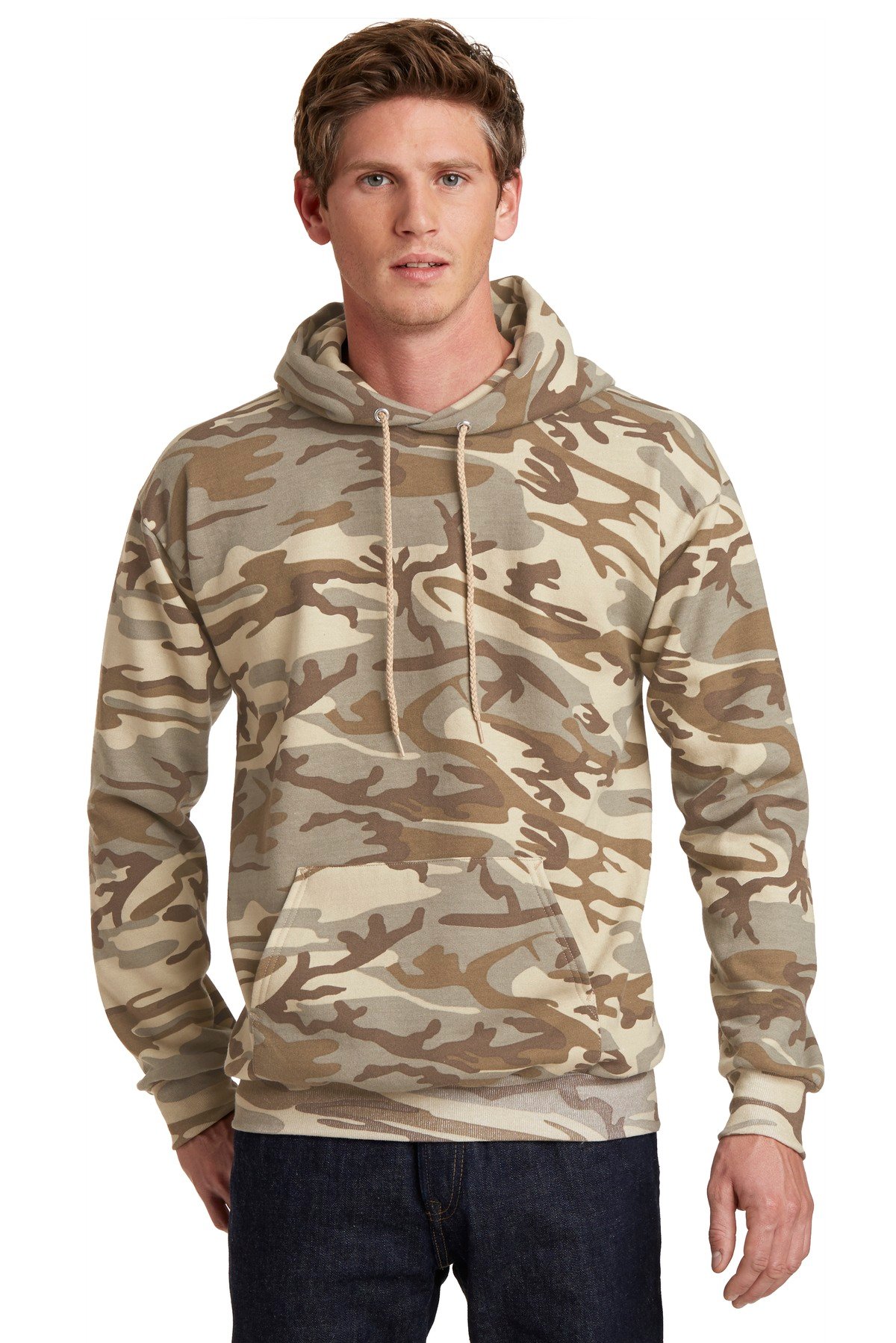 Front view of Core Fleece Camo Pullover Hooded Sweatshirt