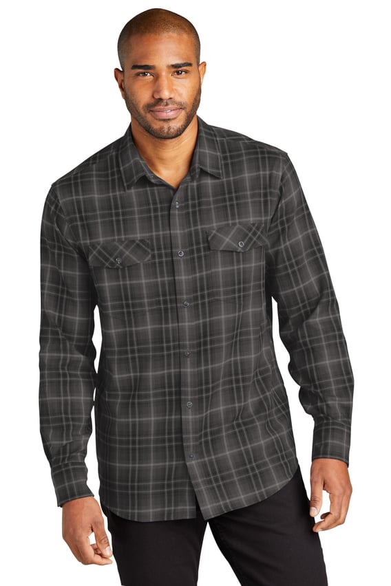 Front view of Long Sleeve Ombre Plaid Shirt