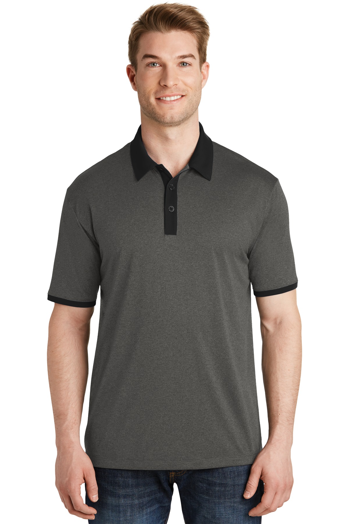 Front view of Heather Contender™ Contrast Polo