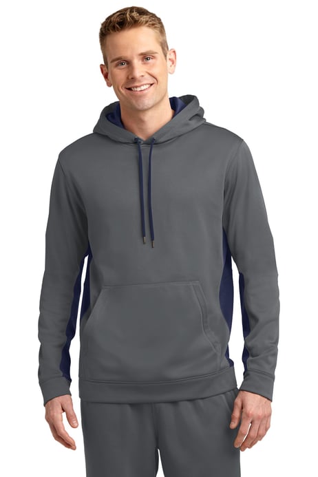 Front view of Sport-Wick&reg; Fleece Colorblock Hooded Pullover
