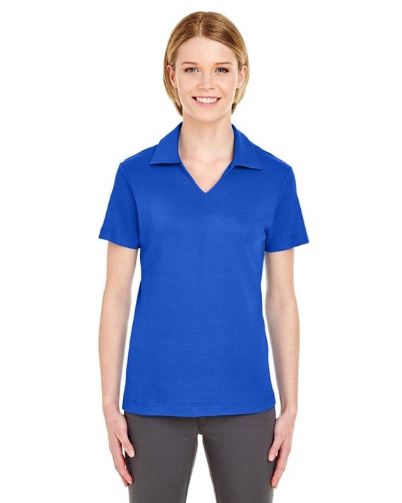 Front view of Ladies’ Egyptian Interlock V-Neck Polo