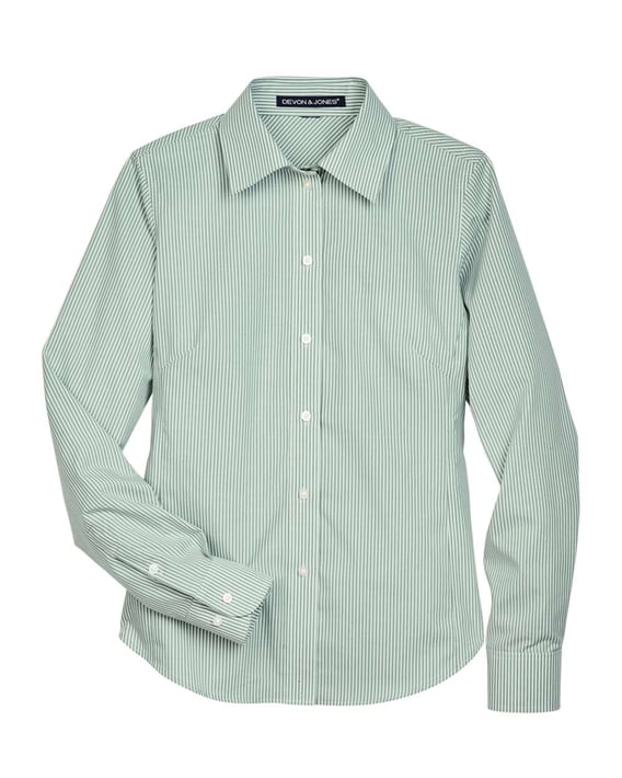 Front view of Women’s Crown Collection® Banker Stripe Woven Dress Shirt