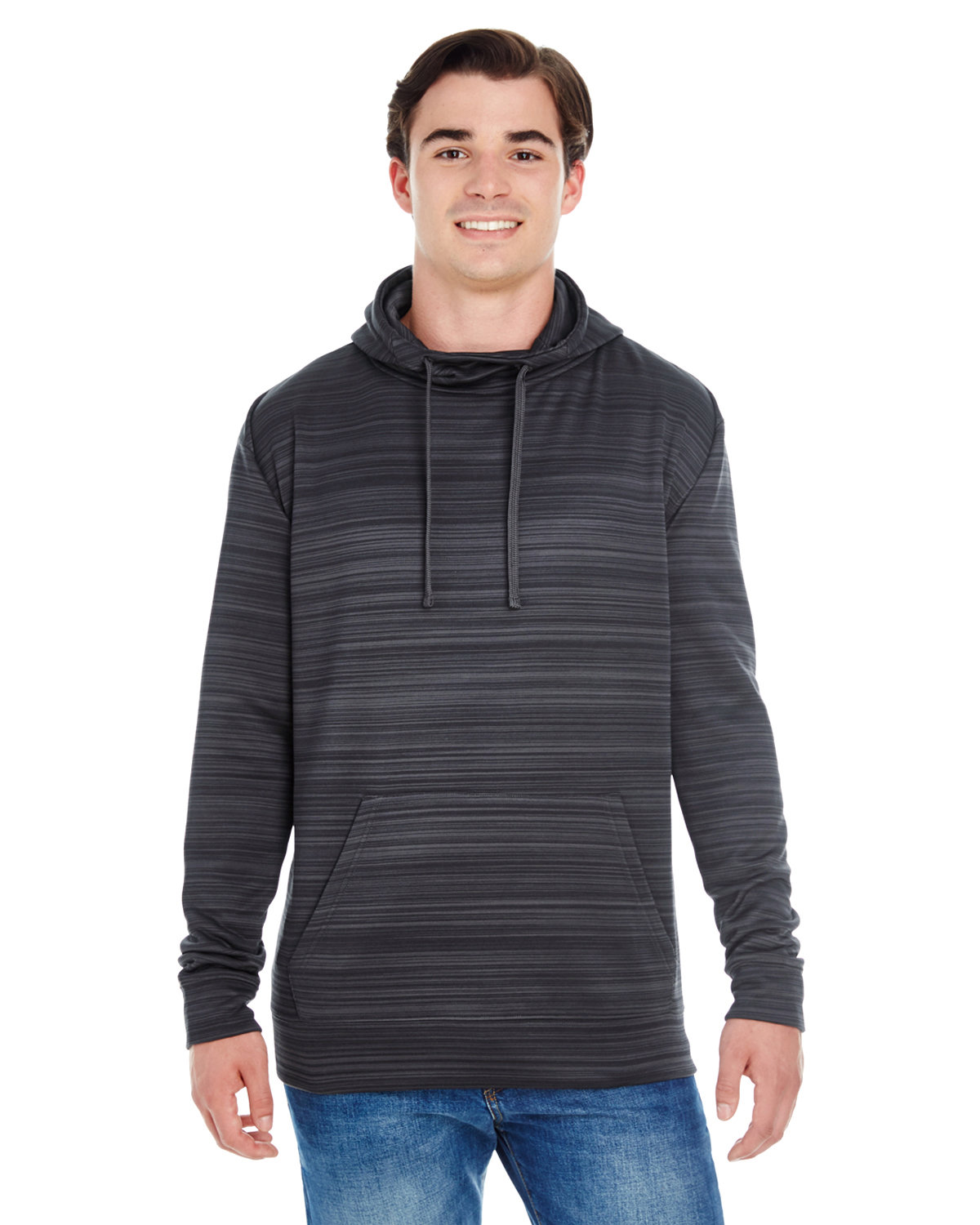 Front view of Adult Odyssey Striped Poly Fleece Pullover Hood