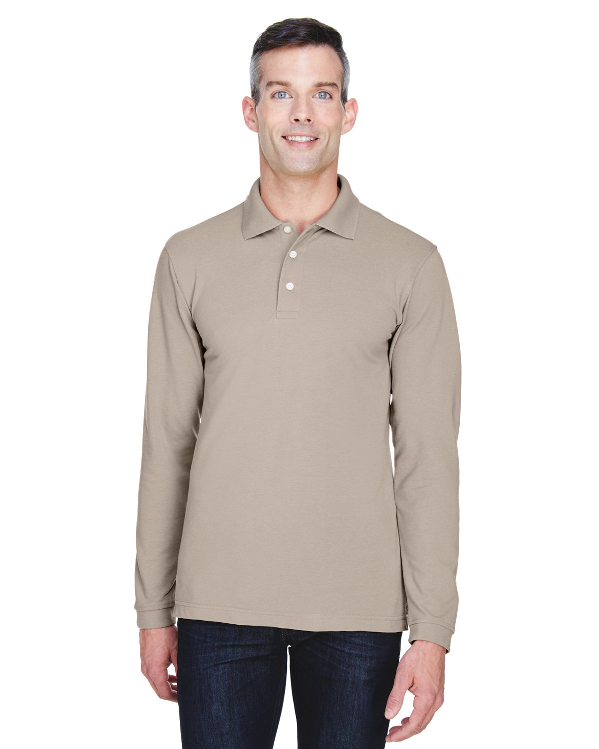 Front view of Men’s 5.6 Oz. Easy Blend™ Long-Sleeve Polo